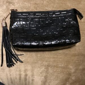 Tory Burch Black Embossed Clutch with Tassel